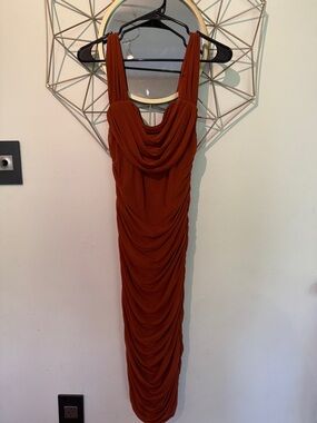 Amazon Rust Draped Midi Tank Dress